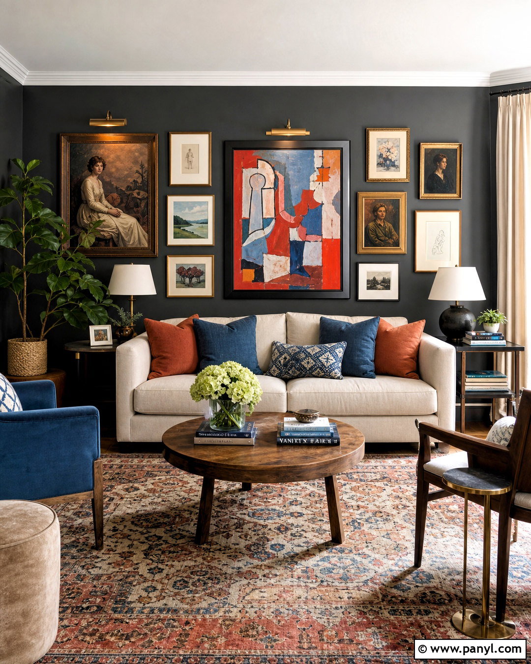 Dark Gray Walls With A Gallery Wall - 20 dark gray walls living room ideas