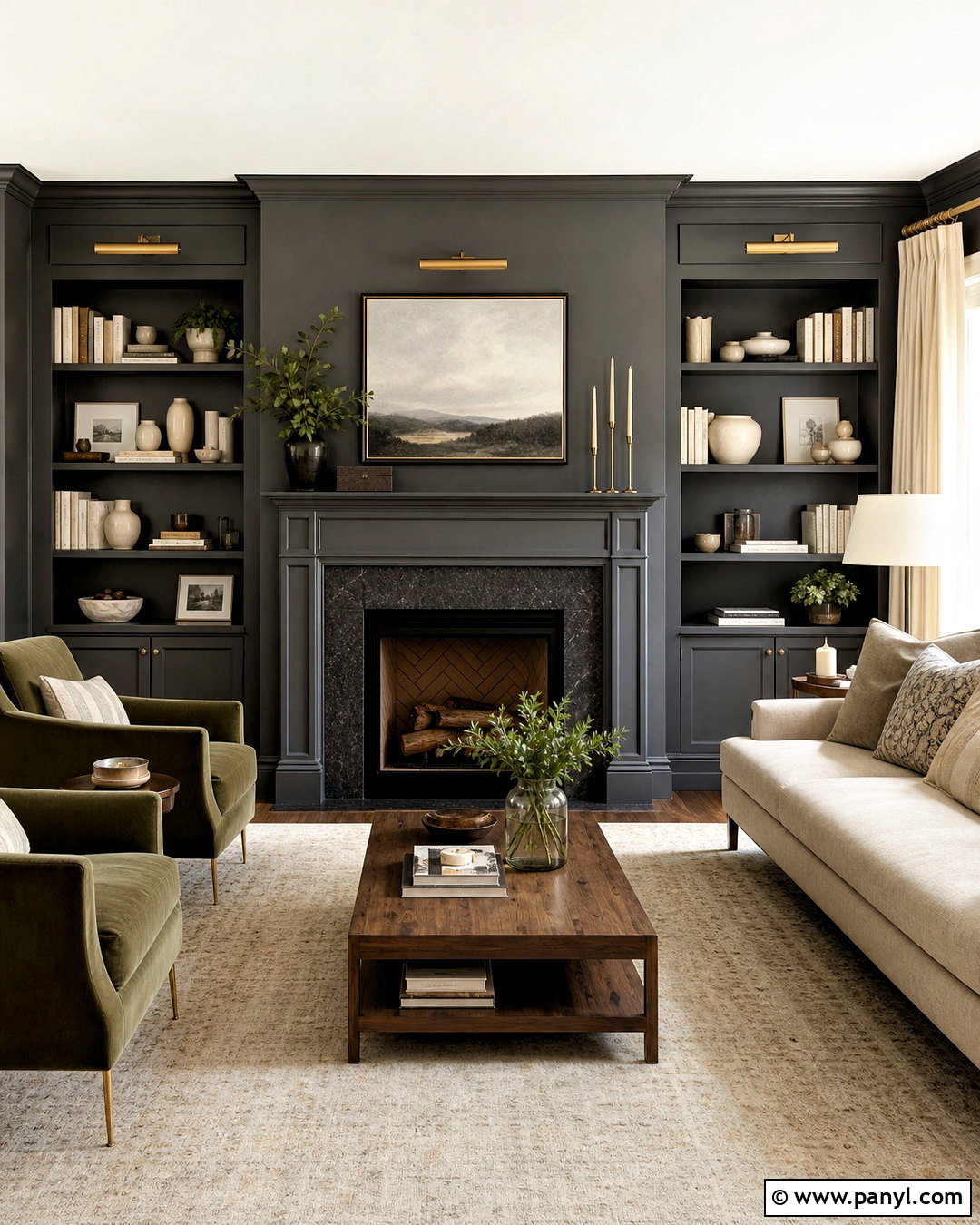 Dark Gray Walls With Built-In Shelves - 20 dark gray walls living room ideas