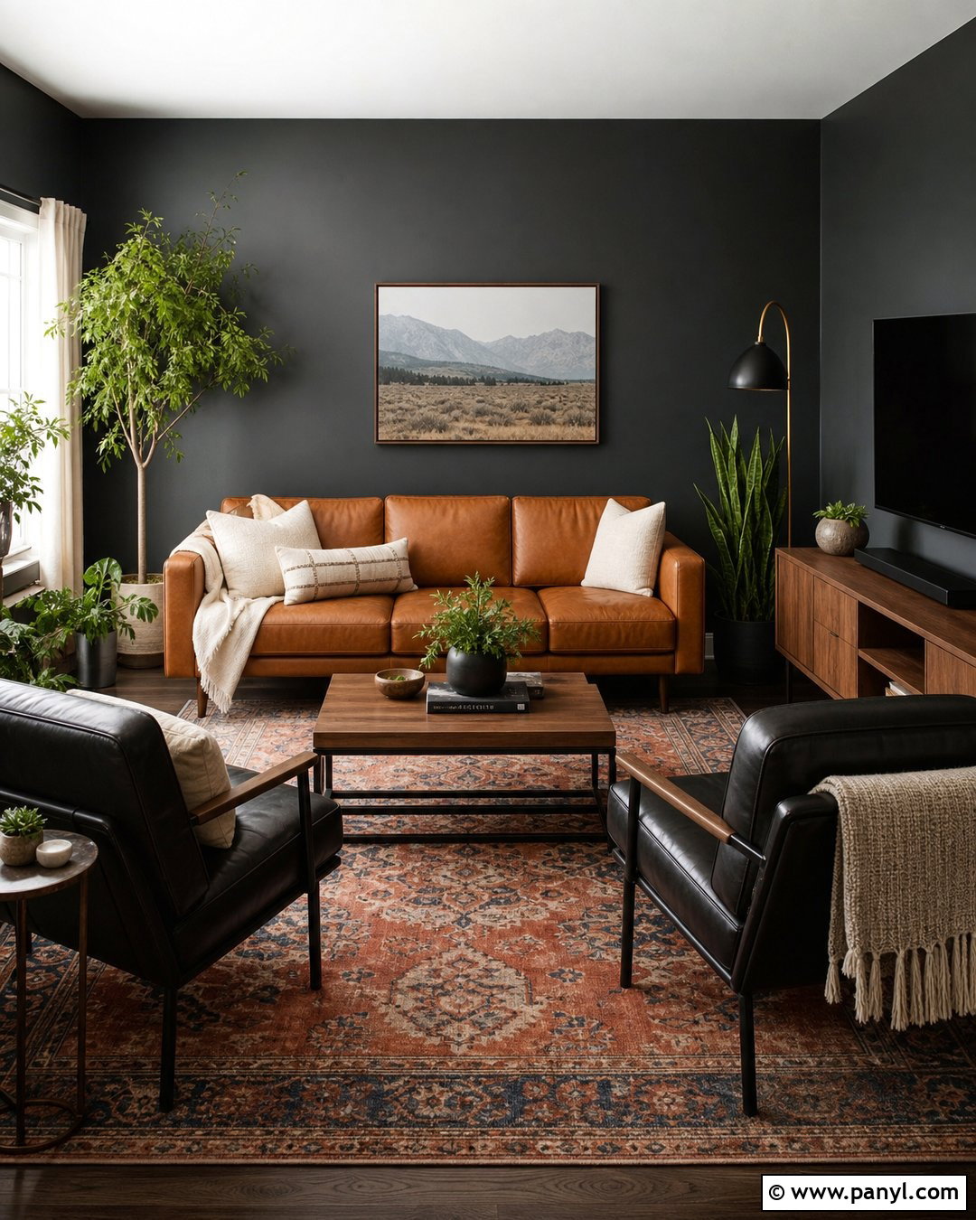 Dark Gray Walls With Camel Leather - 35 dark gray walls