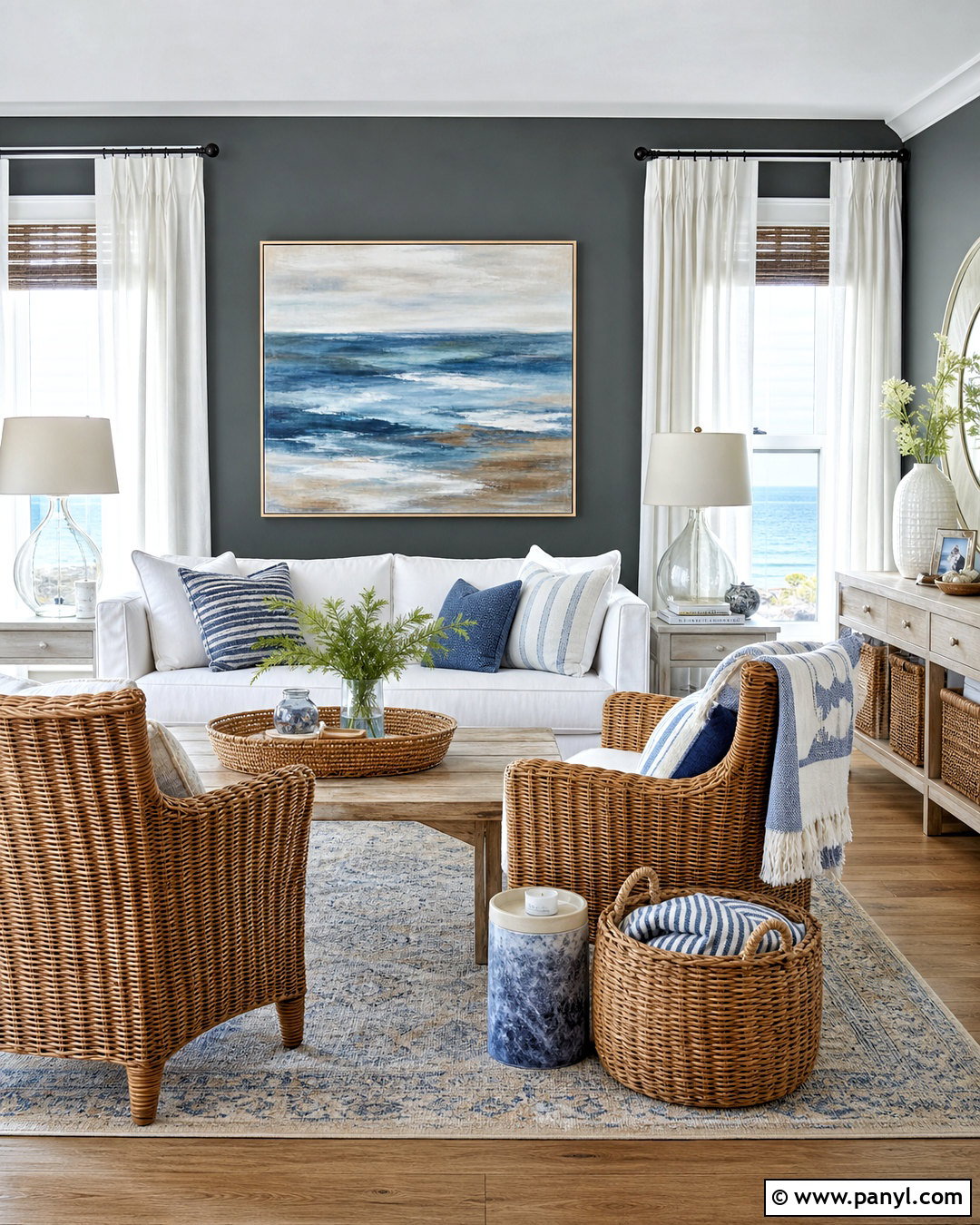 Dark Gray Walls With Coastal Decor - 20 dark gray walls living room ideas
