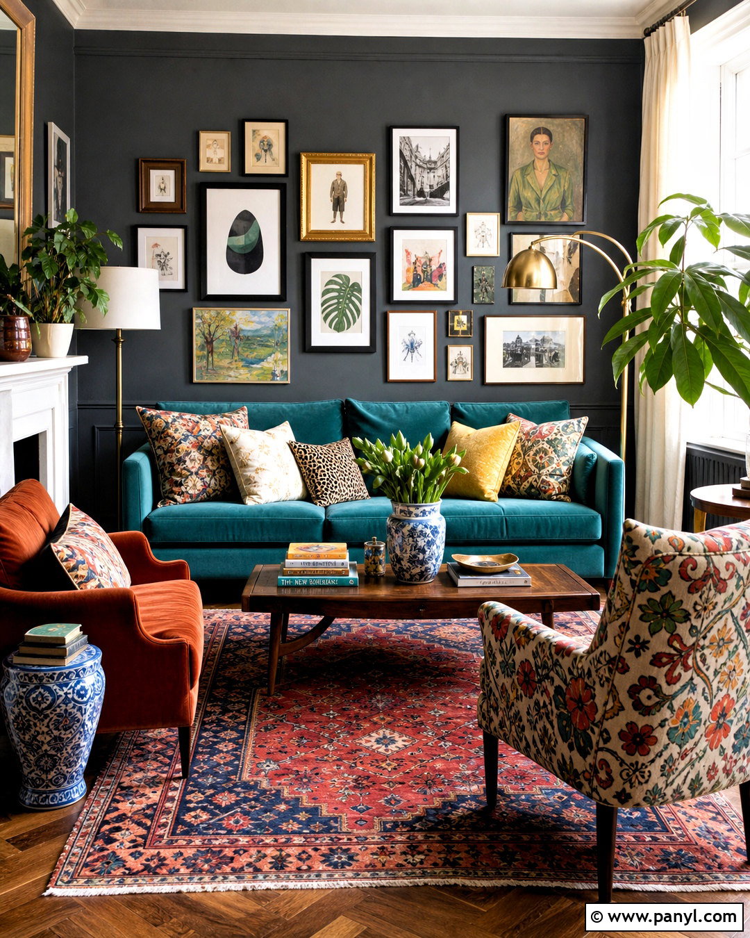 Dark Gray Walls With Colorful Eclectic Decor - 20 dark gray walls living room ideas