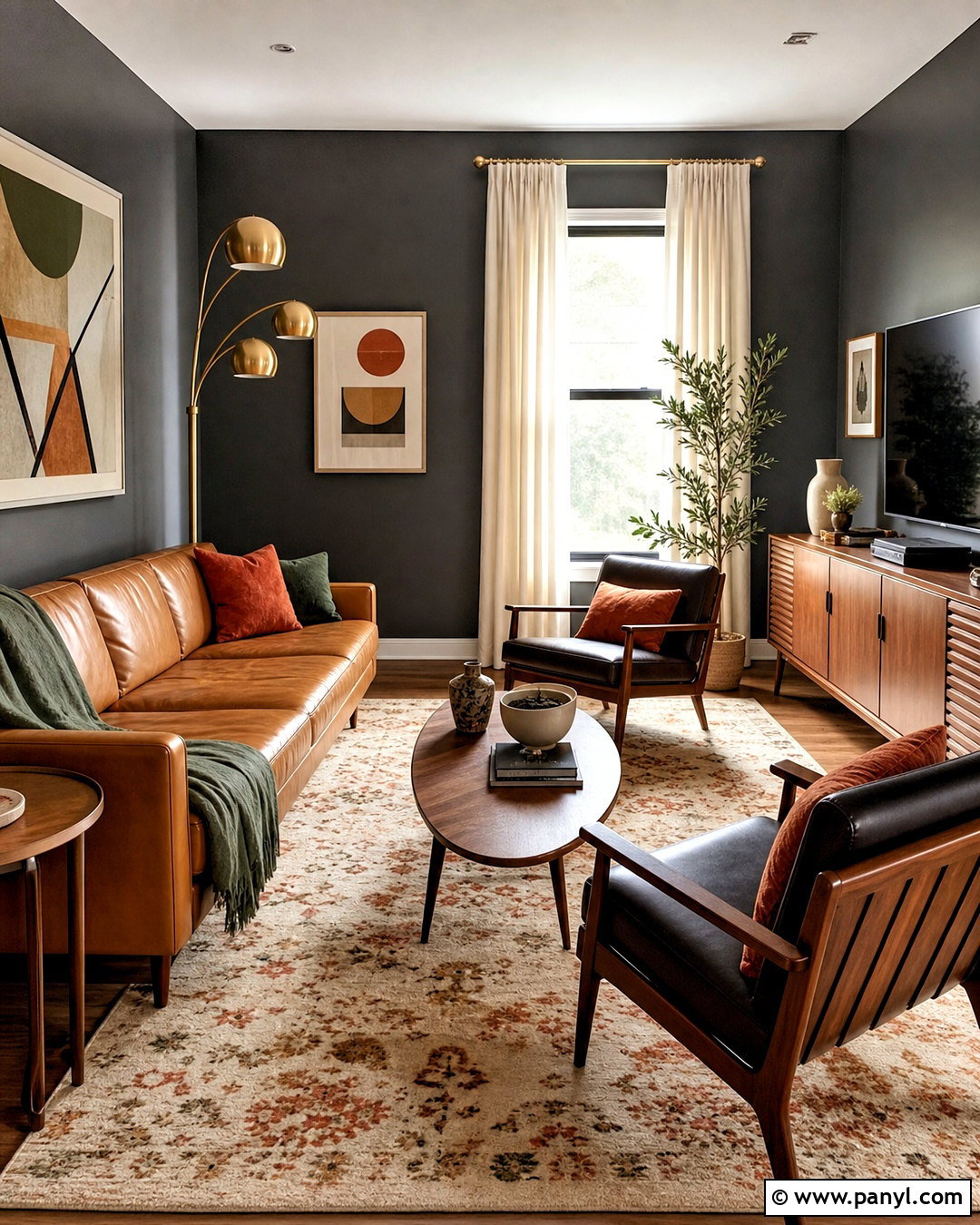 Dark Gray Walls With Midcentury Furniture - 20 dark gray walls living room ideas