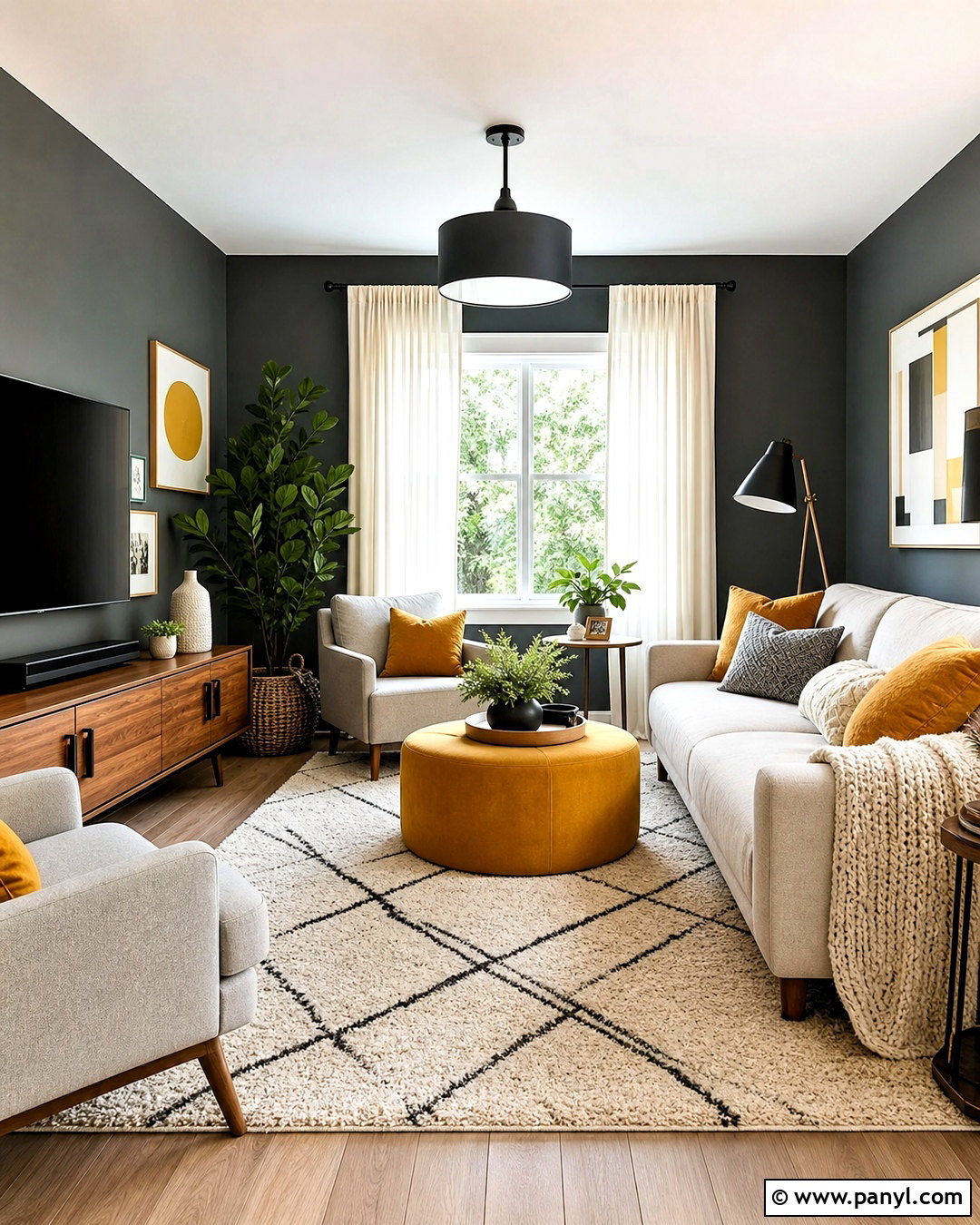 Dark Gray Walls With Mustard Yellow Accents - 20 dark gray walls living room ideas
