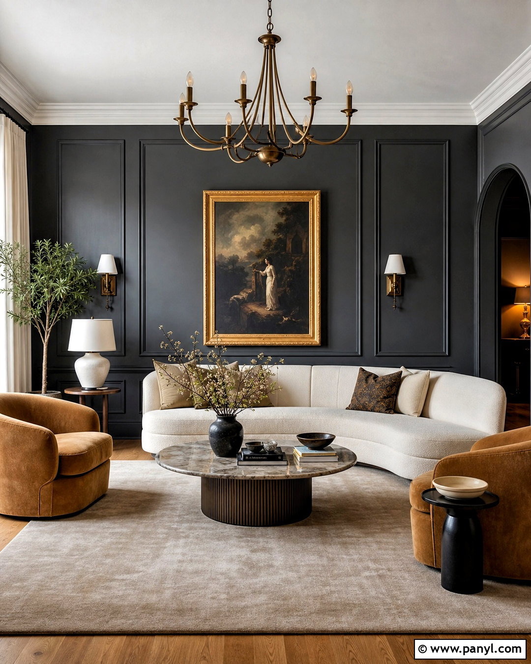 Dark Gray Walls With Wall Molding - 20 dark gray walls living room ideas