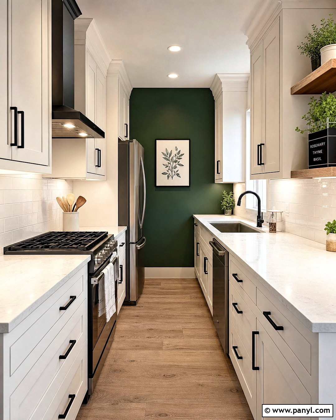 Dark Green Accent Wall In A Galley Kitchen - 20 green accent wall kitchen ideas