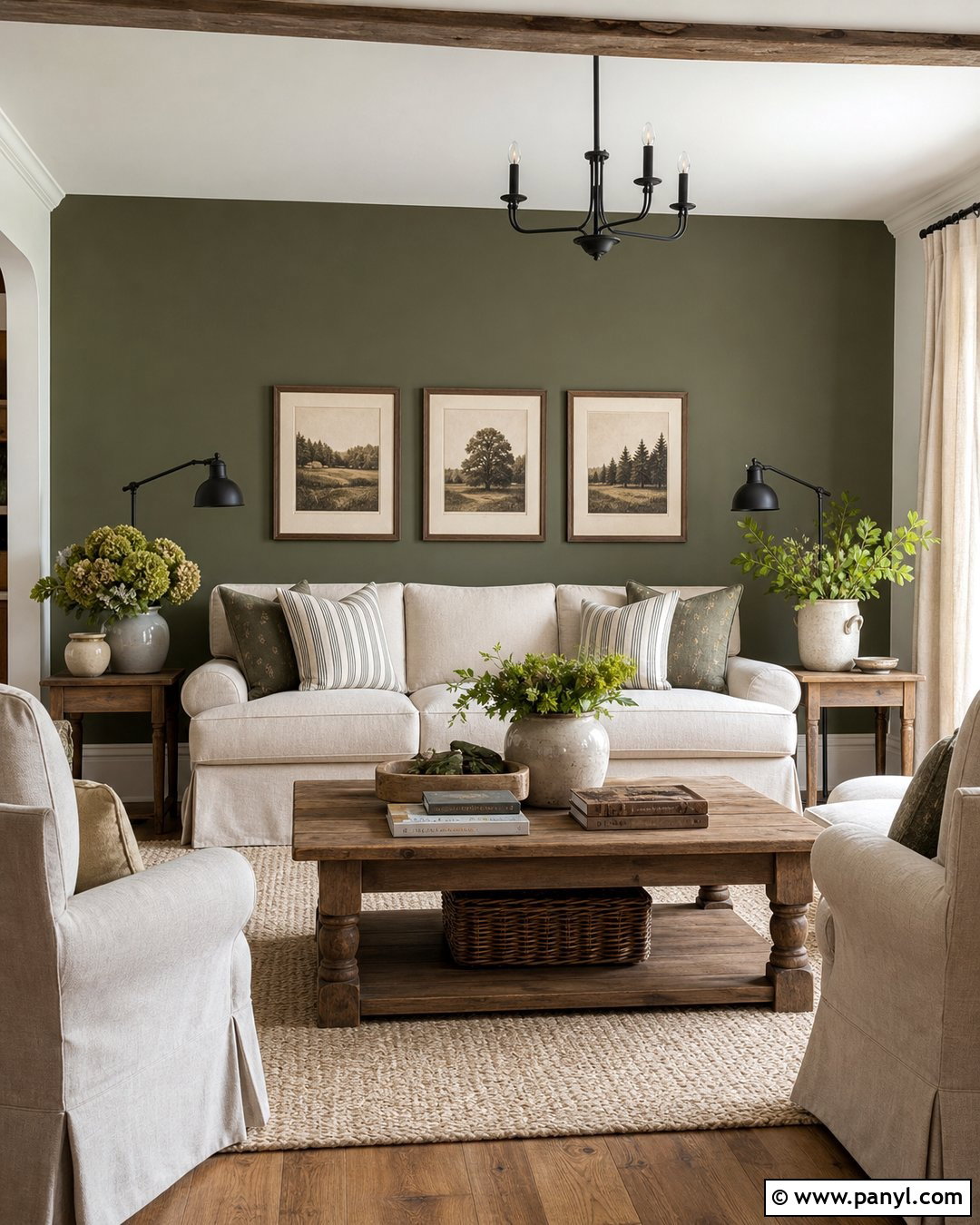 Dark Green Accent Wall In Farmhouse Living Room - 45 dark green accent wall ideas