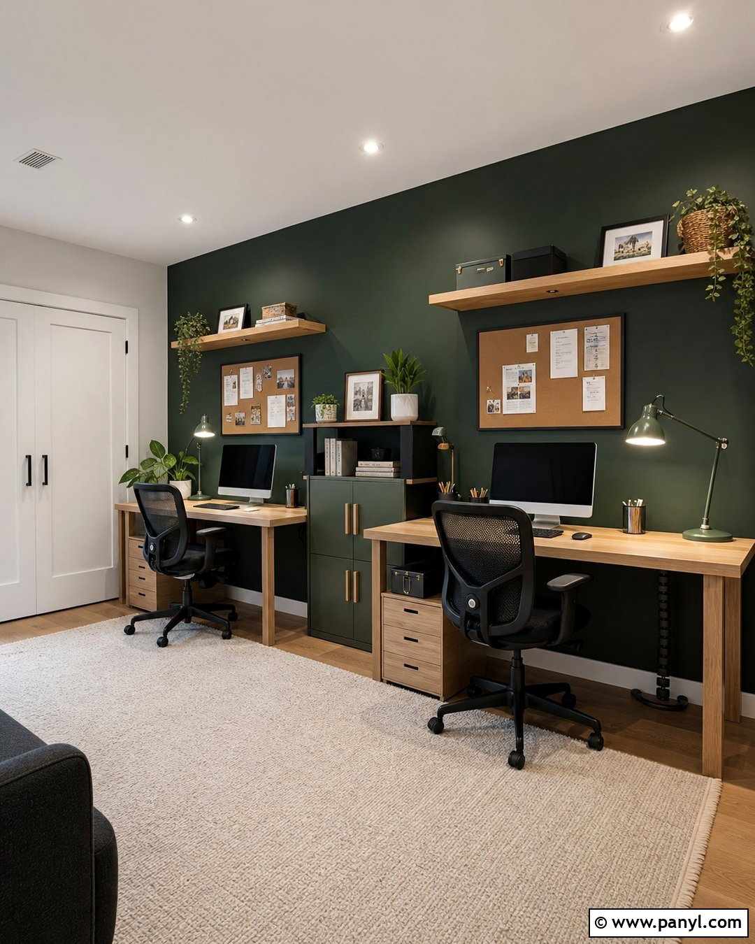 Dark Green Accent Wall In Shared Office - 45 dark green accent wall ideas