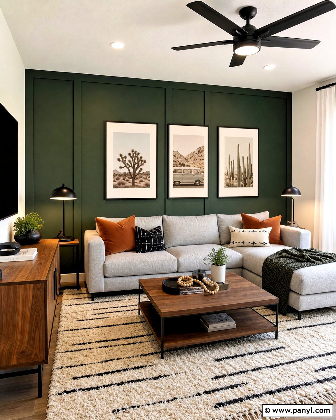 Dark Green Accent Wall Living Room - 20 green paint living room ideas