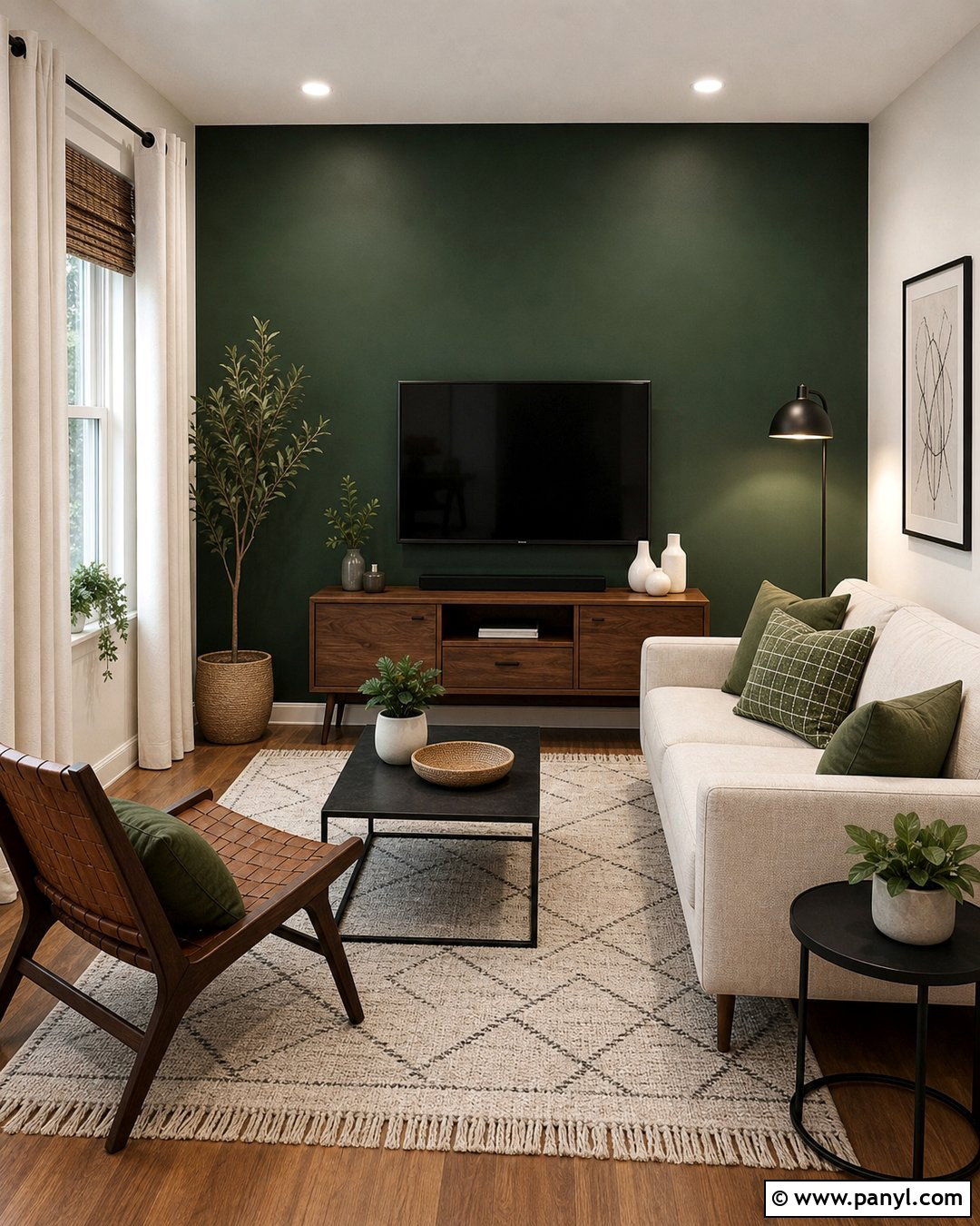 Dark Green Accent Wall Living Room - 45 dark green walls
