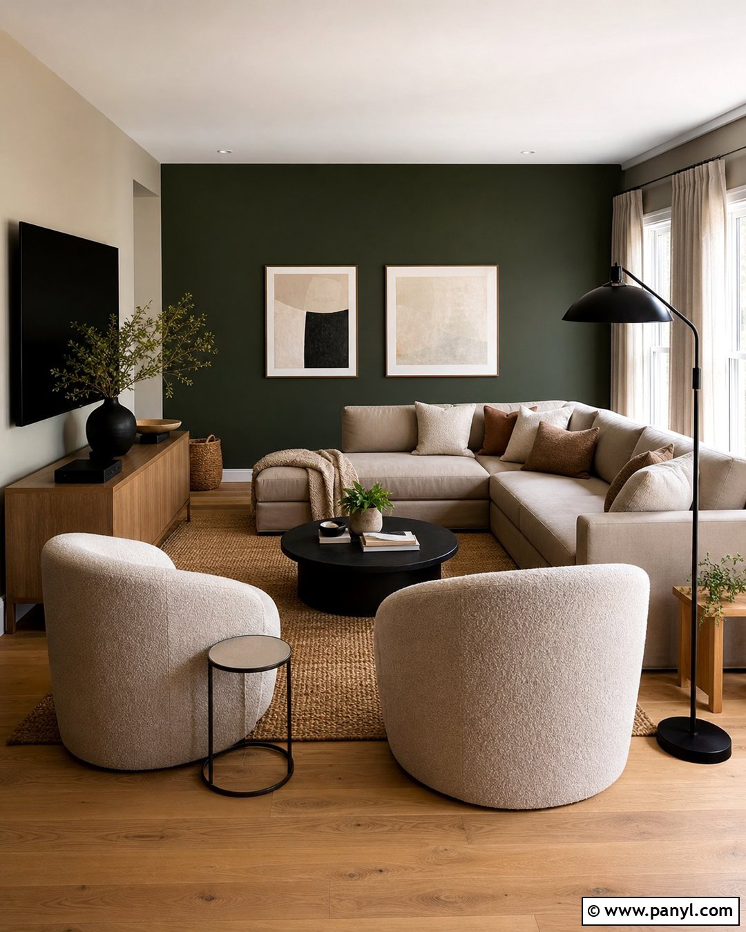 Dark Green Accent Wall With Beige Decor - 20 Dark Green Color For Wall Ideas
