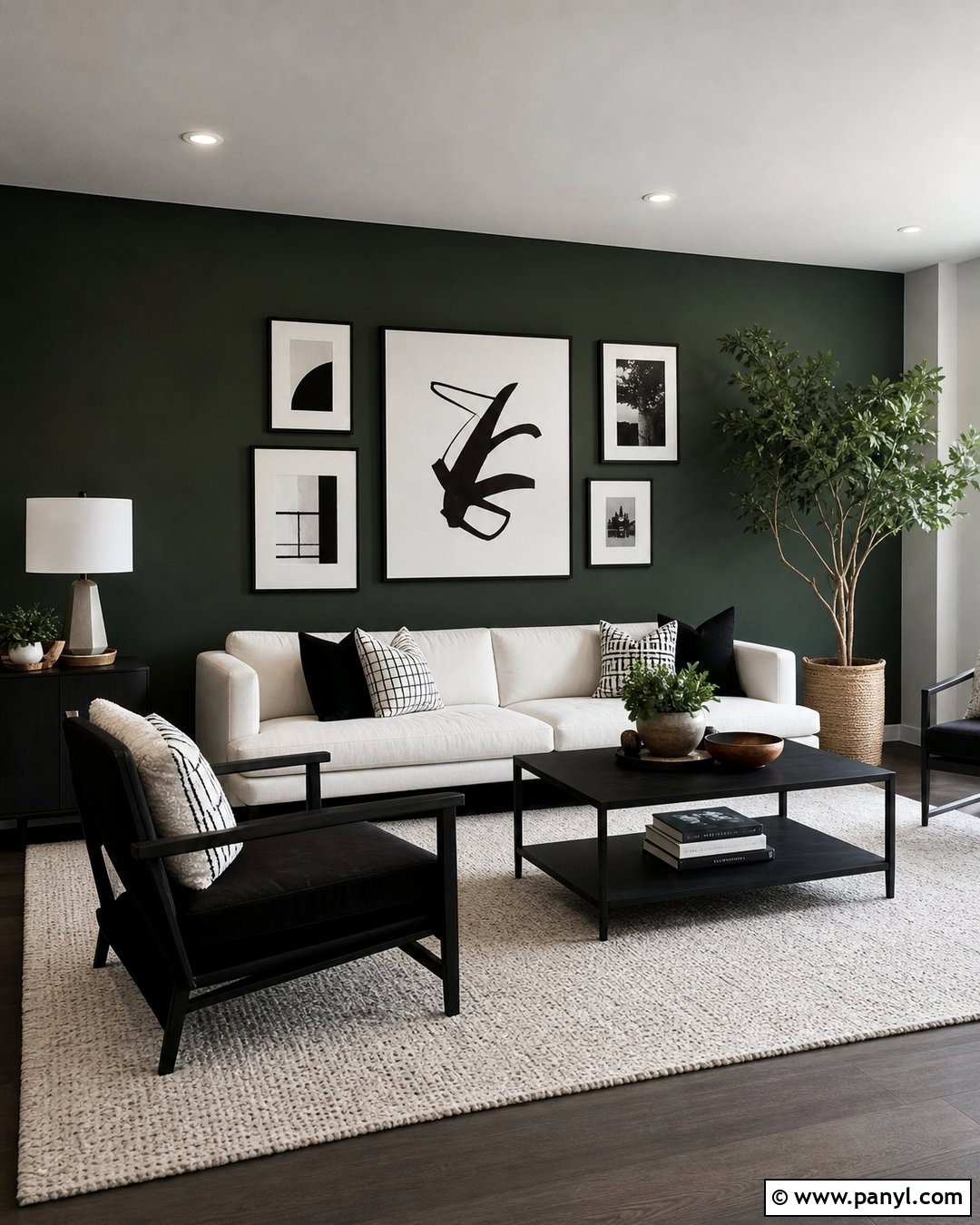 Dark Green Accent Wall With Black And White Decor - 45 dark green accent wall ideas