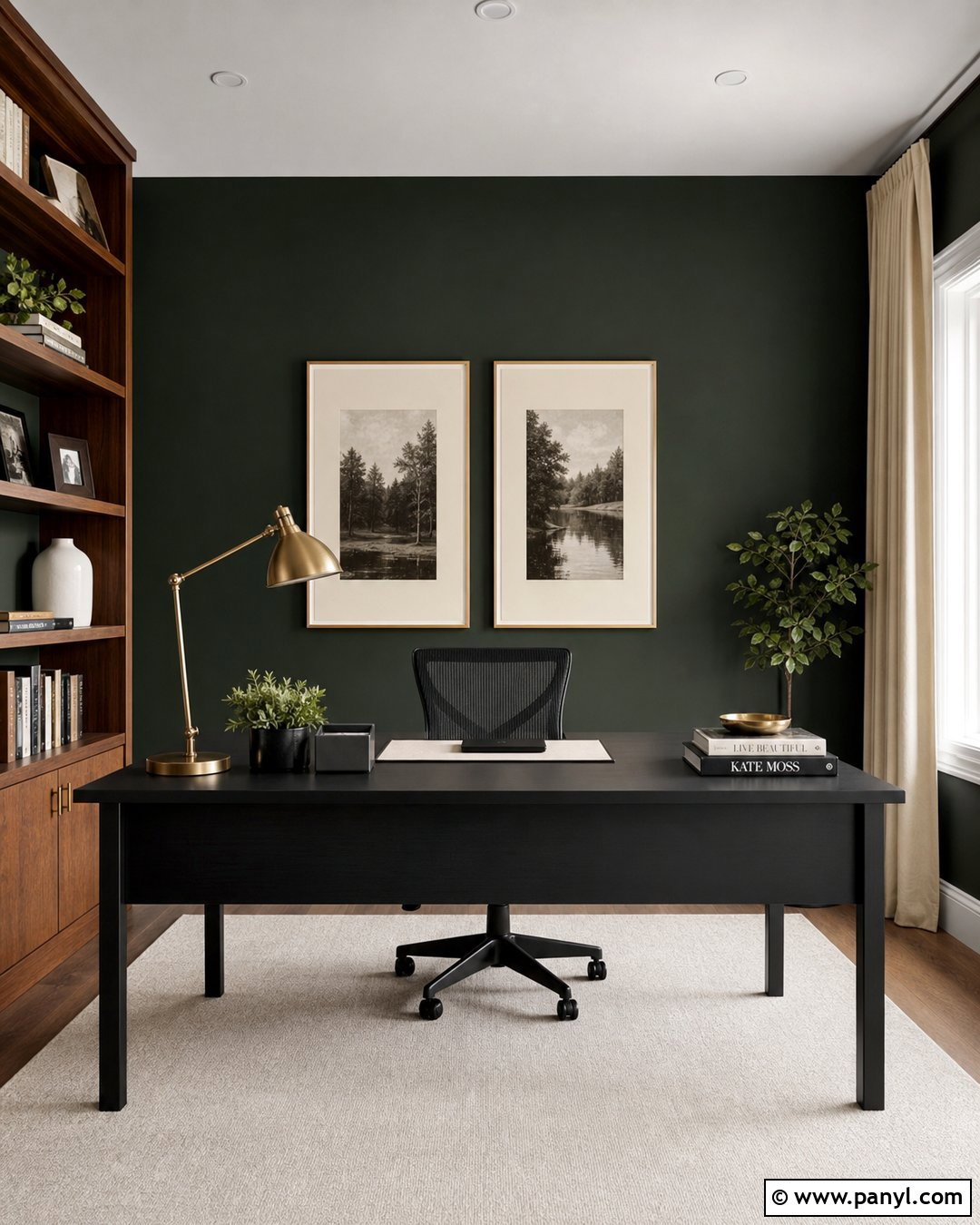 Dark Green Accent Wall With Black Desk - 45 dark green accent wall ideas