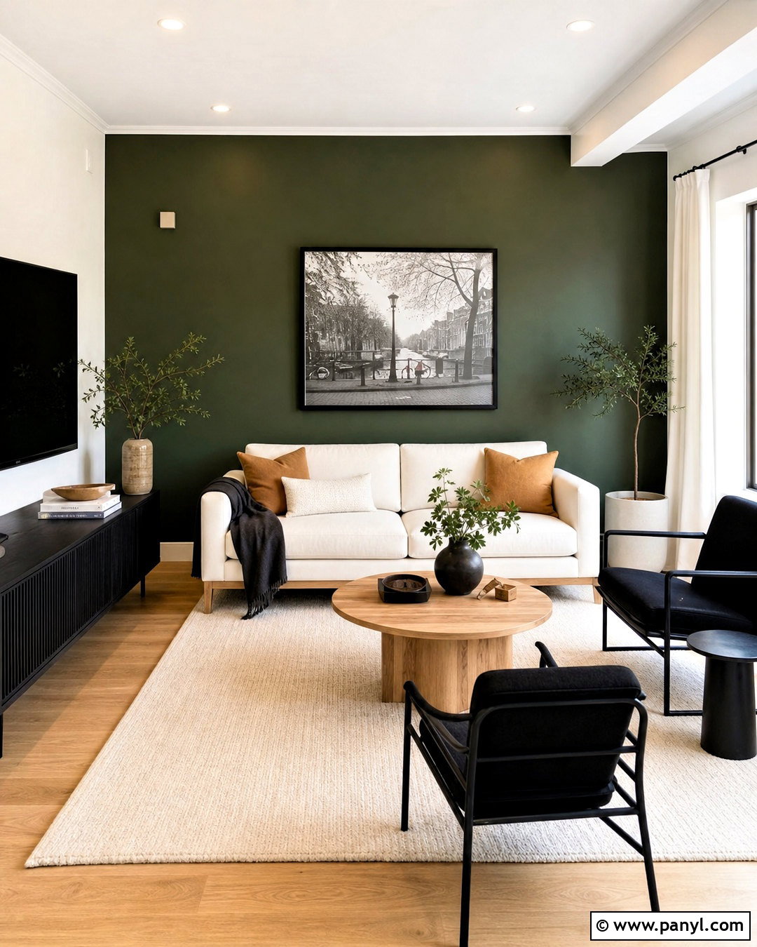 Dark Green Accent Wall With Black Furniture - 20 dark green accent wall living room ideas