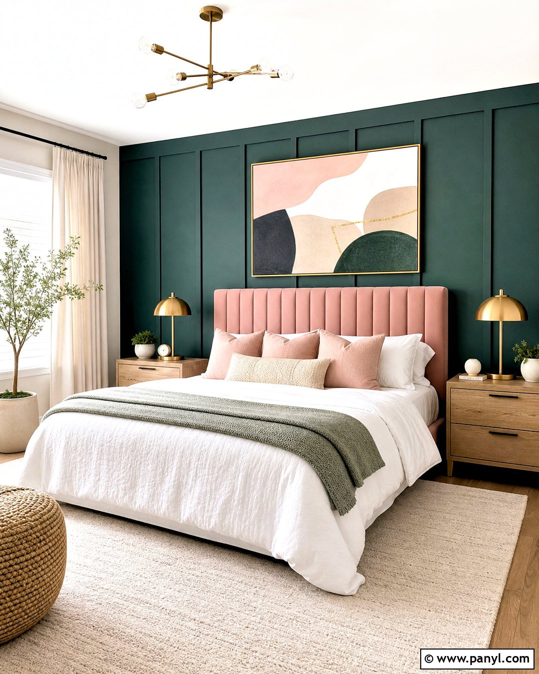 Dark Green Accent Wall With Blush Pink - 20 dark green accent wall bedroom ideas