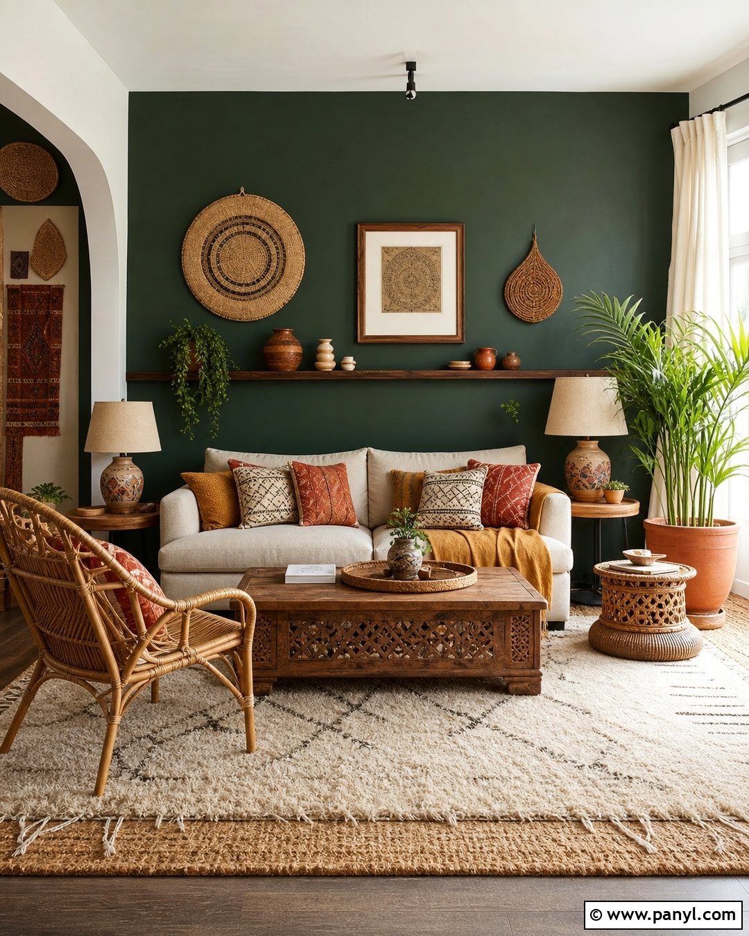 Dark Green Accent Wall With Boho Decor - 45 dark green accent wall ideas