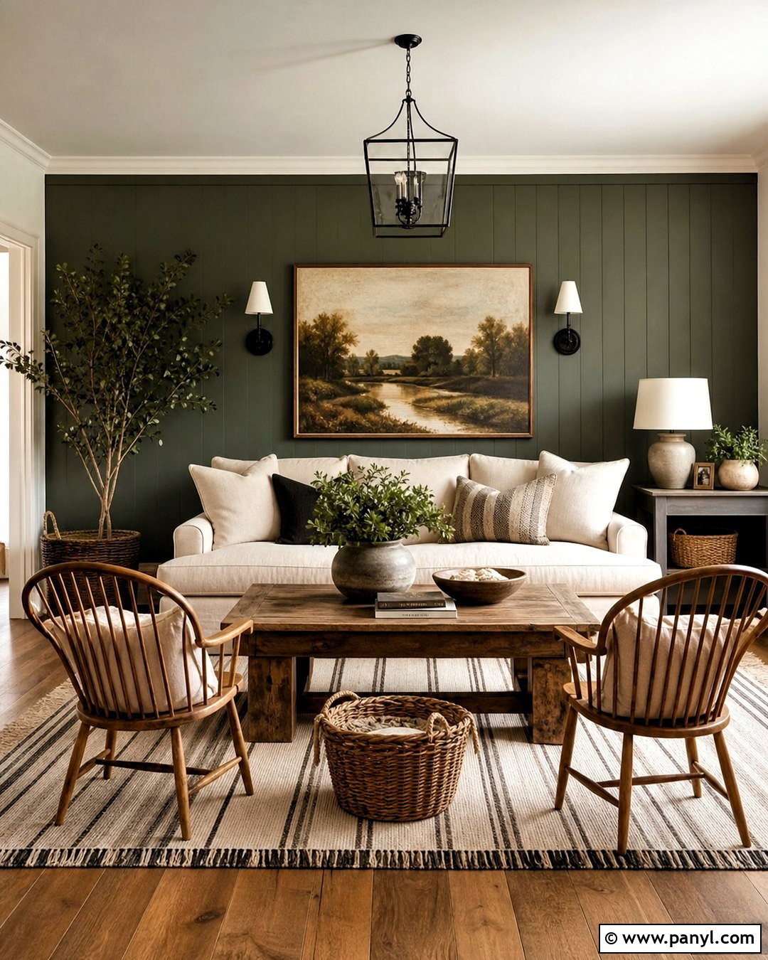 Dark Green Accent Wall With Farmhouse Decor - 20 dark green accent wall living room ideas