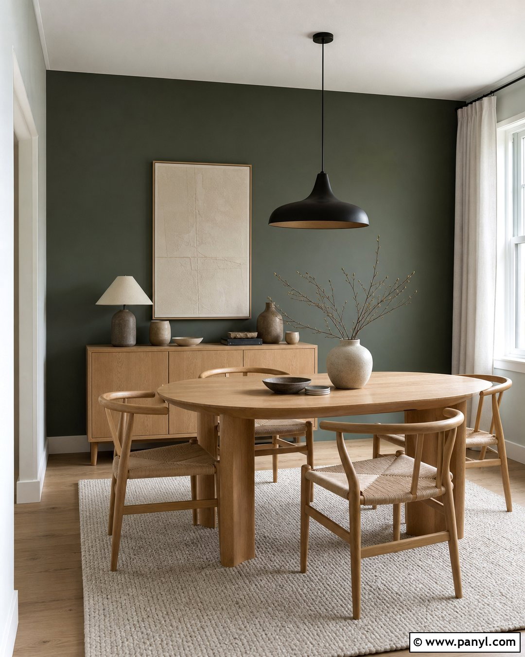 Dark Green Accent Wall With Light Oak Dining Table - 45 dark green accent wall ideas