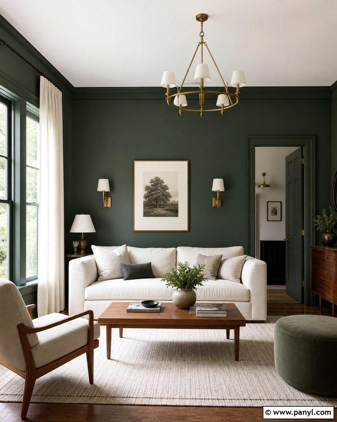 Dark Green Accent Wall With Matching Trim - 45 dark green accent wall ideas
