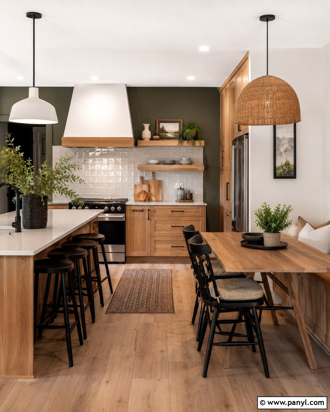 Dark Green Accent Wall With Oak Cabinets - 20 Dark Green Kitchen Walls Oak Cabinets