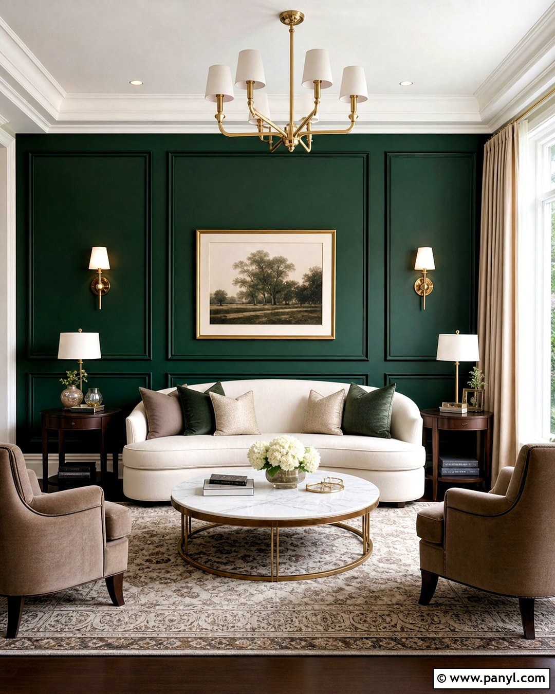 Dark Green Accent Wall With Picture Frame Molding - 20 dark green accent wall living room ideas
