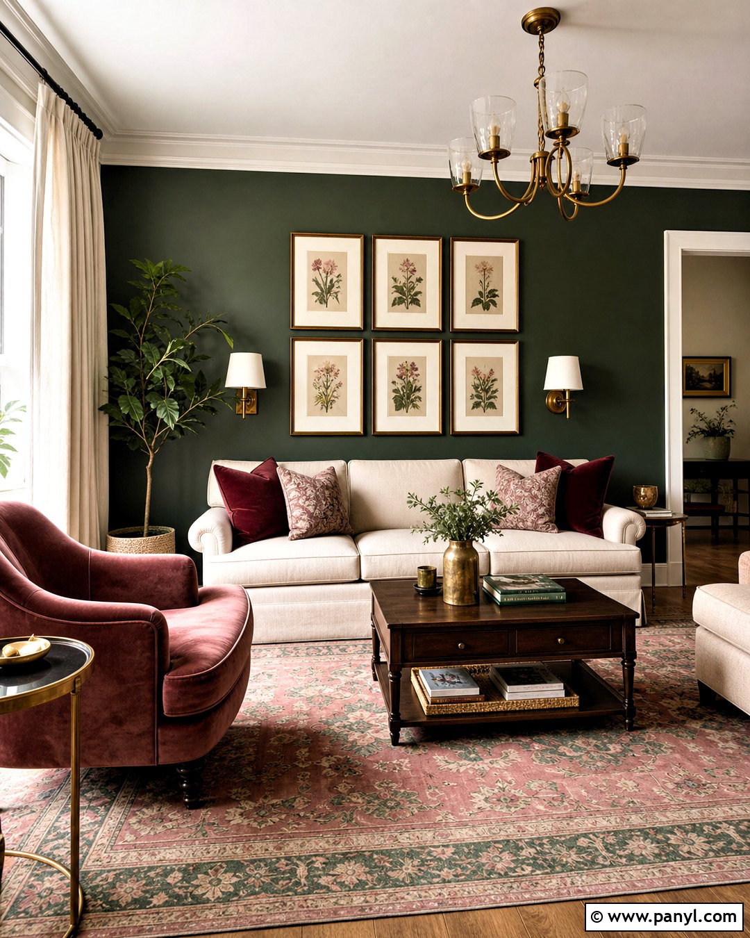 Dark Green Accent Wall With Pink Decor - 20 dark green accent wall living room ideas