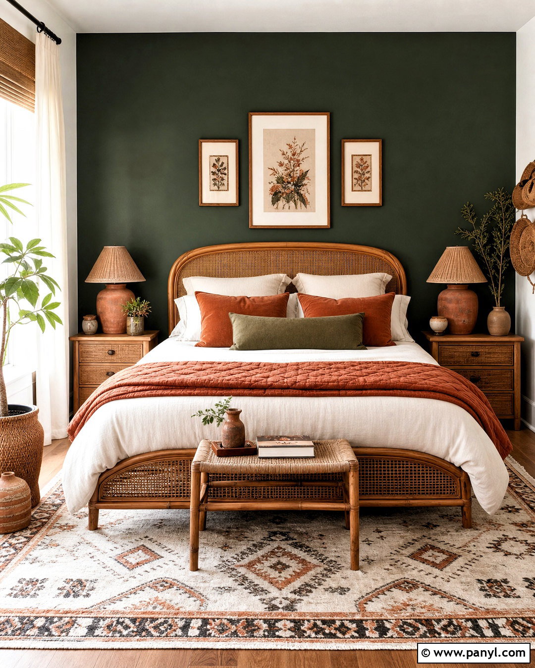Dark Green Accent Wall With Terracotta Decor - 20 dark green accent wall bedroom ideas