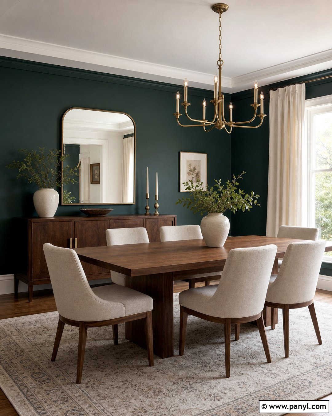 Dark Green Accent Wall With Walnut Dining Table - 45 dark green accent wall ideas