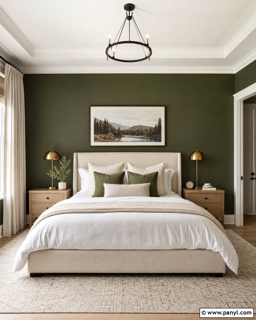 Dark Green Accent Wall With White Bedding - 45 dark green accent wall ideas