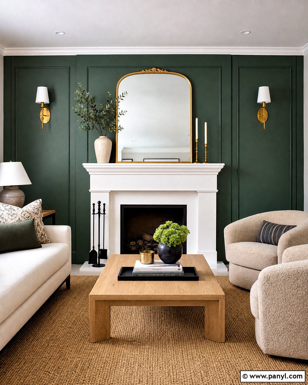Dark Green Accent Wall With White Fireplace - 20 dark green accent wall living room ideas