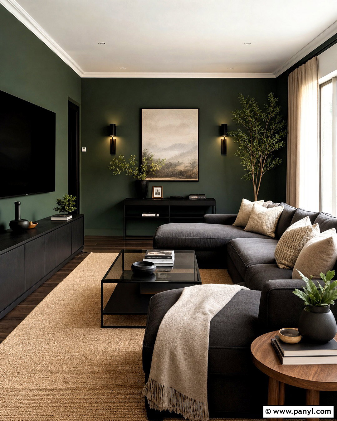 Dark Green And Black Living Room - 20 moody green living room ideas