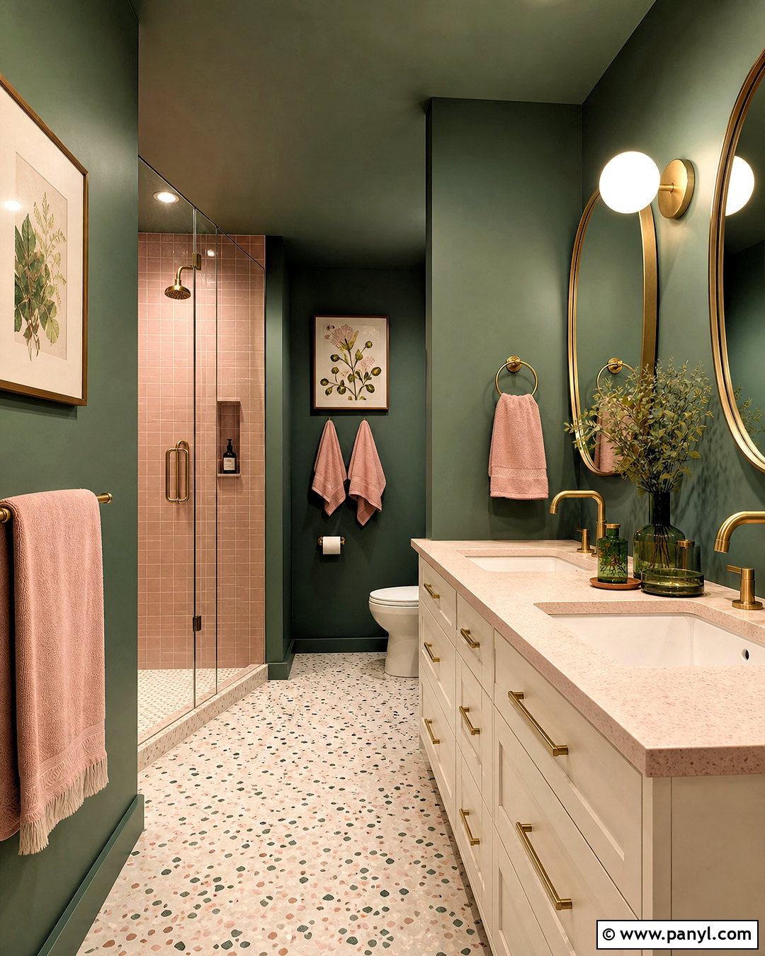 Dark Green And Blush Pink Bathroom - 20 dark green bathroom ideas