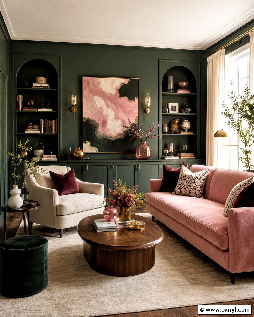 Dark Green And Blush Pink Living Room - 20 dark green living room color scheme ideas