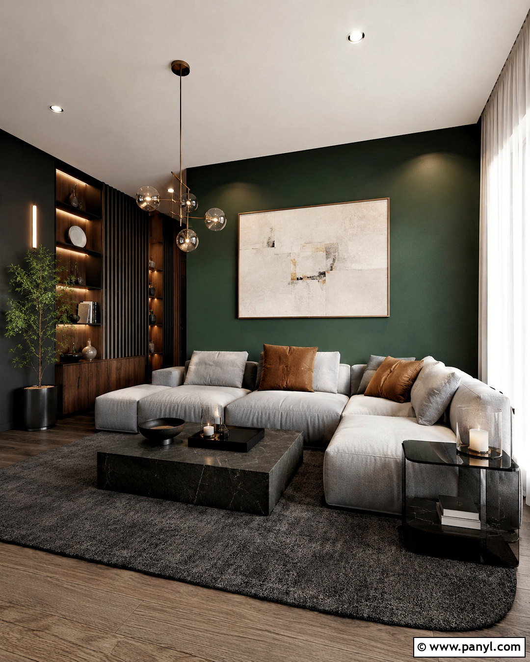 Dark Green And Charcoal Gray Living Room - 20 dark green living room color scheme ideas