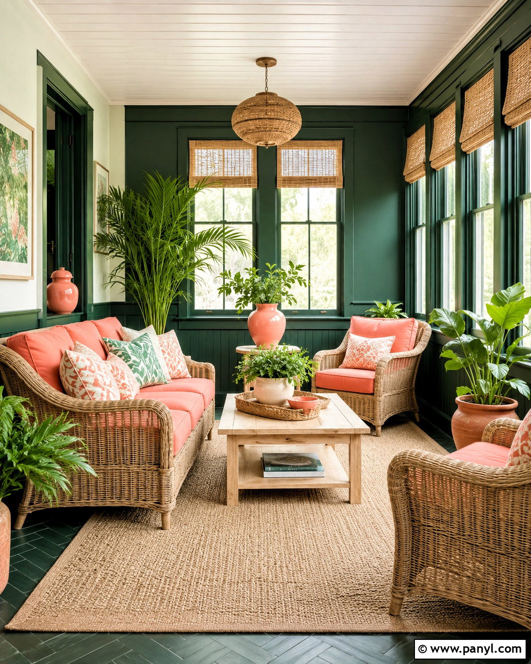 Dark Green And Coral Sunroom - 20 dark green color scheme ideas