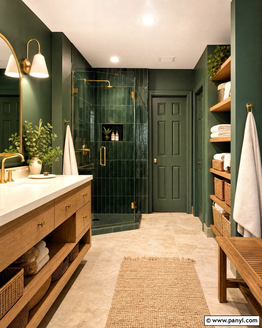 Dark Green And Gold Bathroom With Wood - 20 dark green and gold bathroom ideas