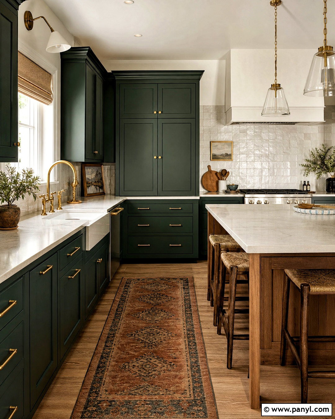 Dark Green And Golden Kitchen - 20 golden interior design ideas