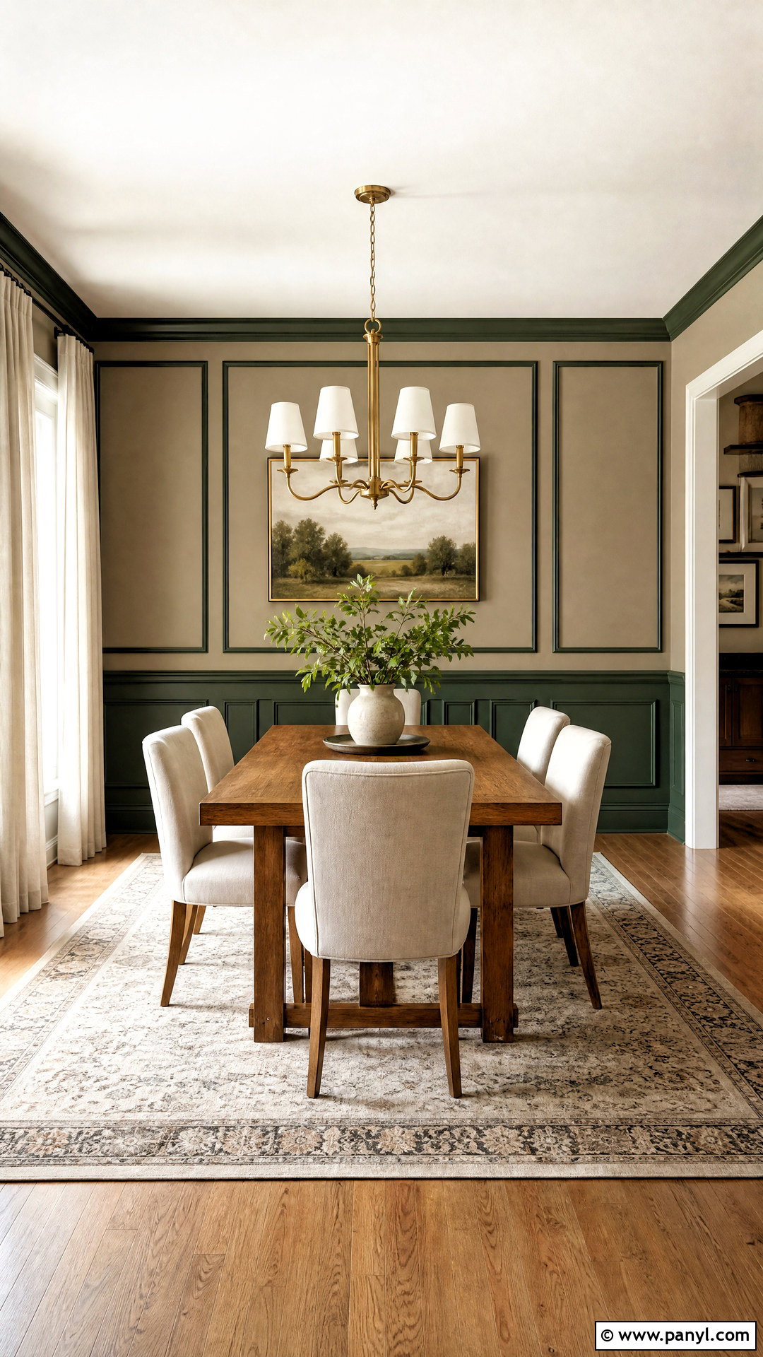 Dark Green And Greige Accent Wall With Molding - 20 2 tone accent wall ideas