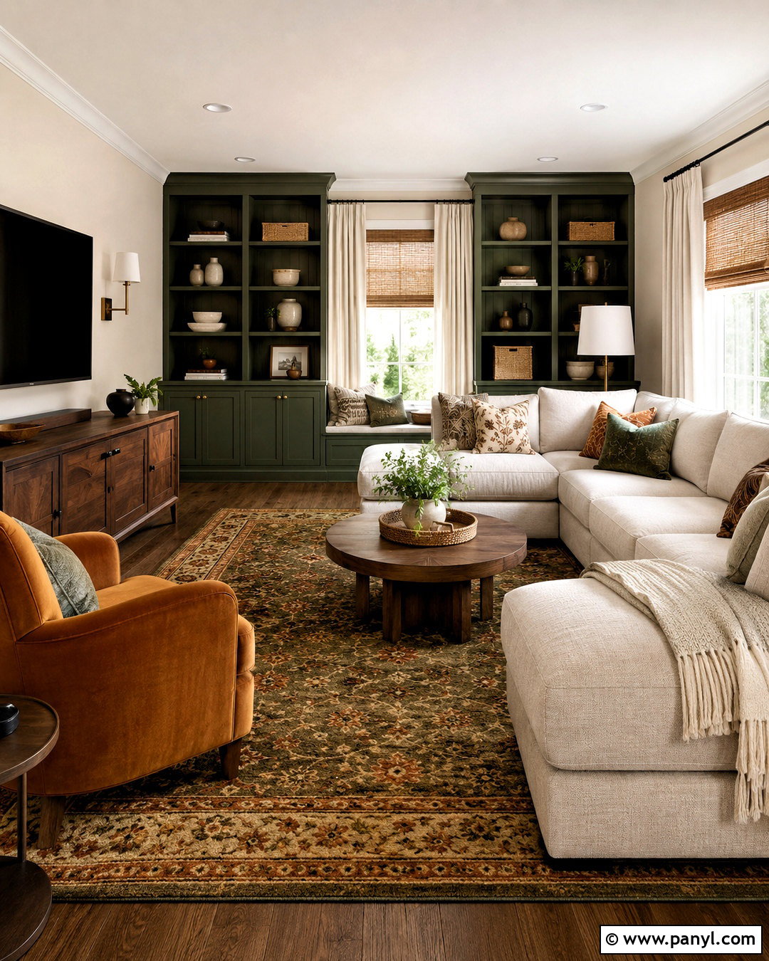 Dark Green And Ochre Family Room - 20 dark green color scheme ideas