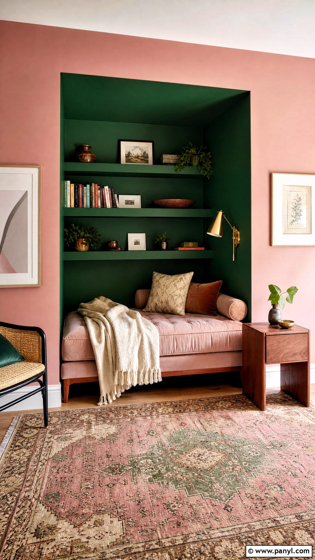 Dark Green And Pink Reading Nook Walls - 20 2 color wall paint ideas