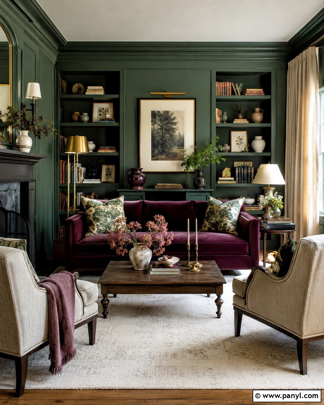 Dark Green And Plum Sitting Room - 20 dark green color scheme ideas