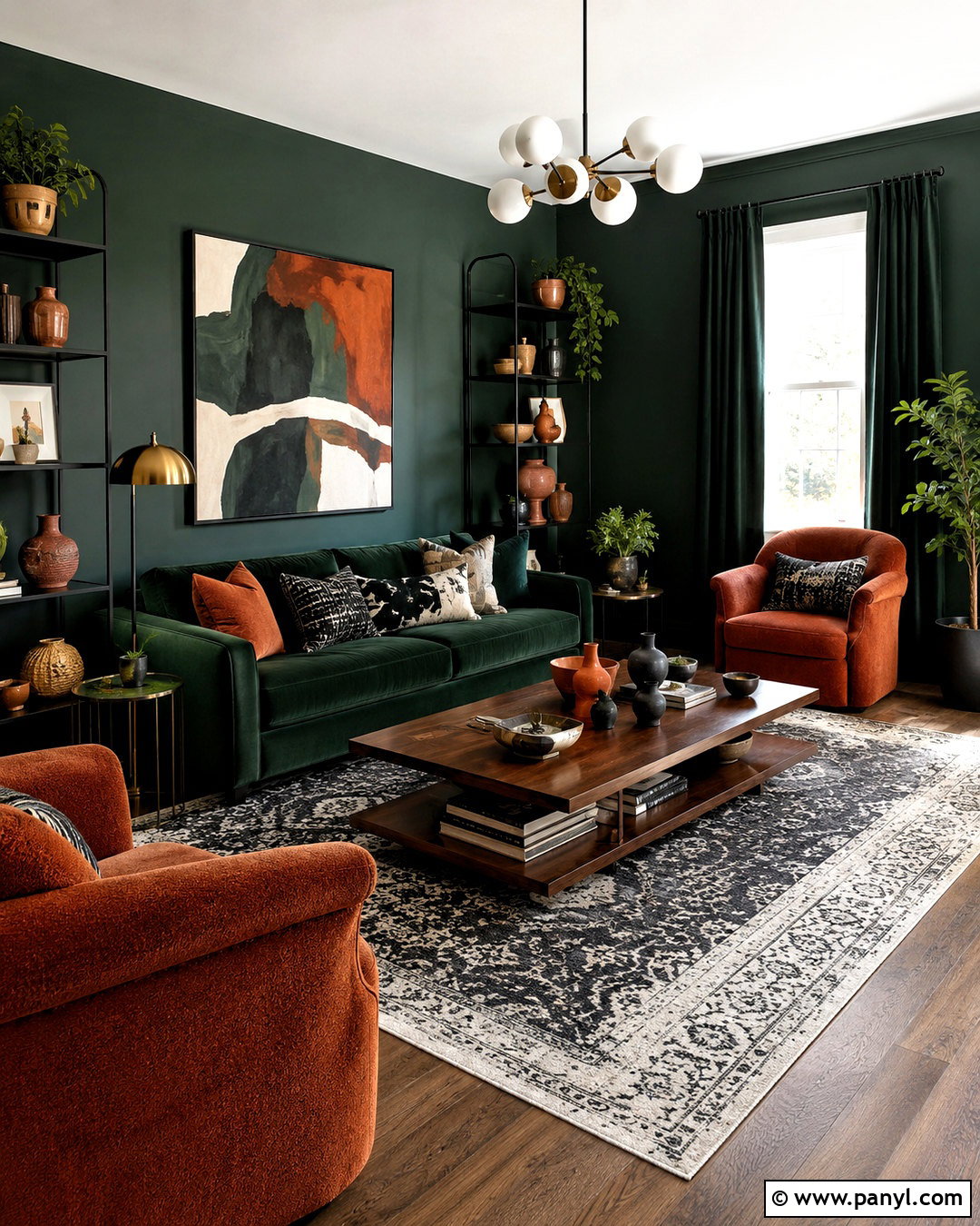 Dark Green And Rust Orange Living Room - 20 dark green living room color scheme ideas