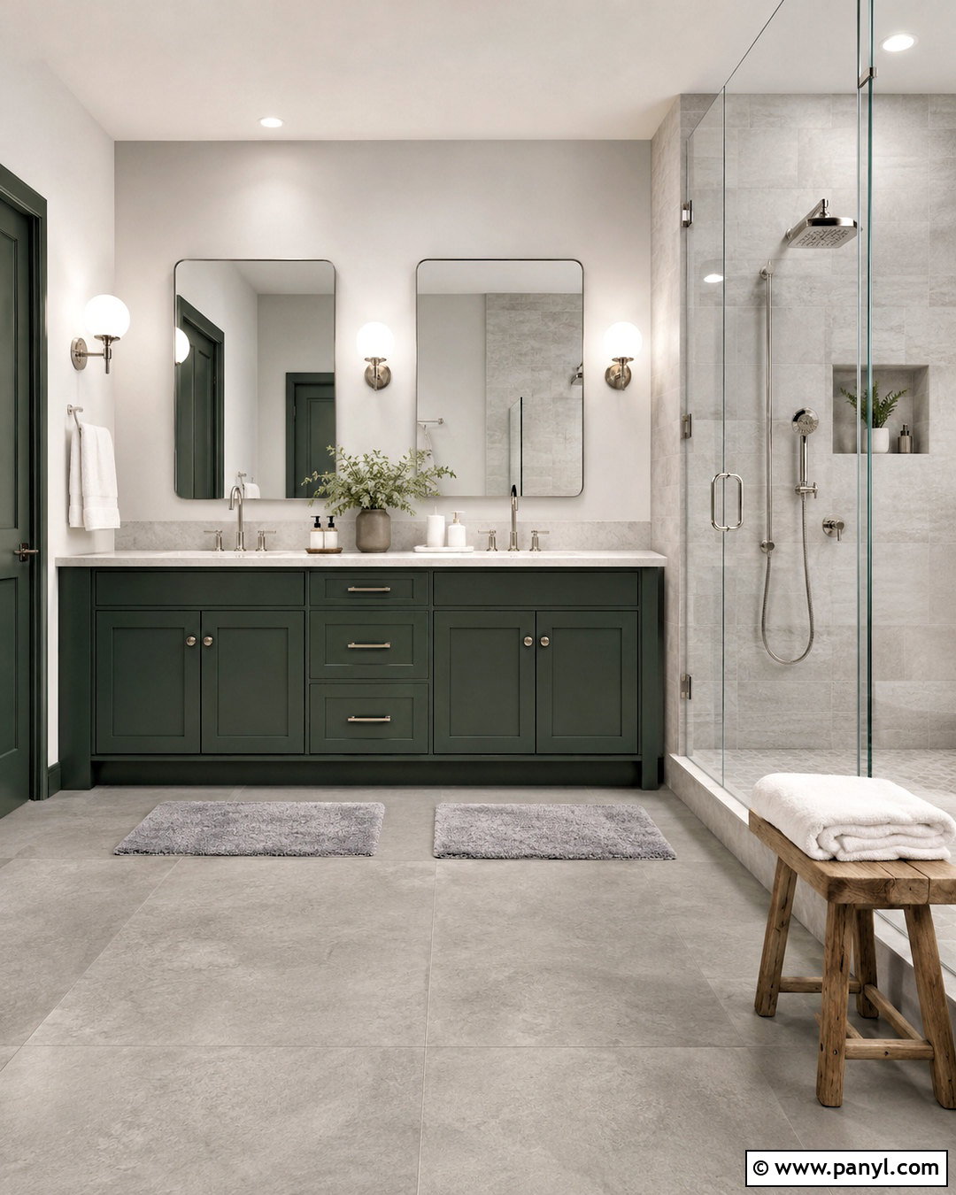Dark Green And Soft Gray Bathroom - 20 dark green color scheme ideas