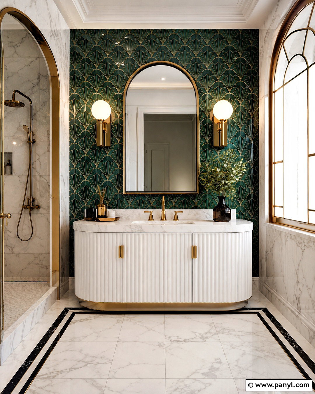 Dark Green And White Art Deco Bathroom - 20 dark green and white bathroom ideas