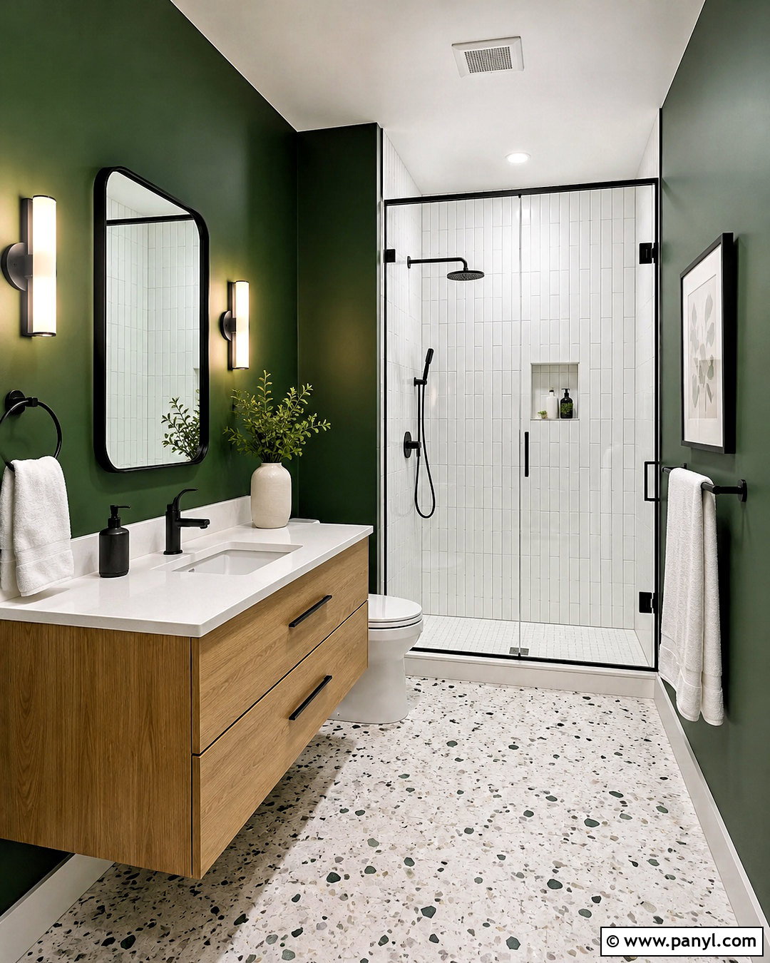 Dark Green And White Bathroom With Black Fixtures - 20 dark green and white bathroom ideas