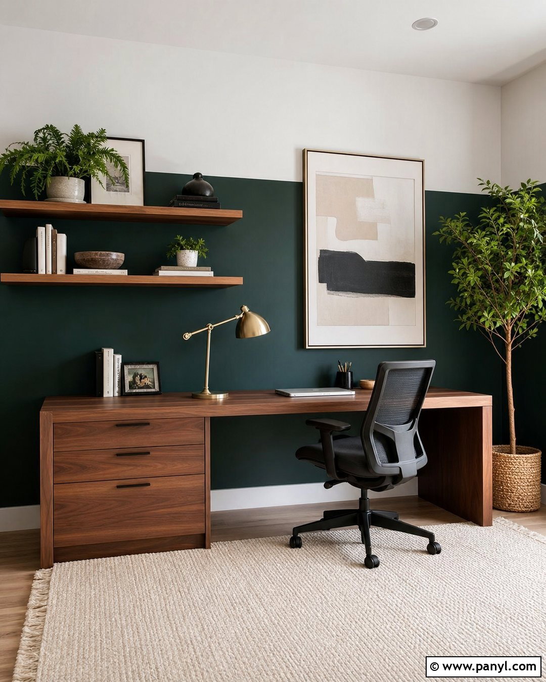 Dark Green And White Home Office Wall - 25 Half Green Half White Wall Ideas