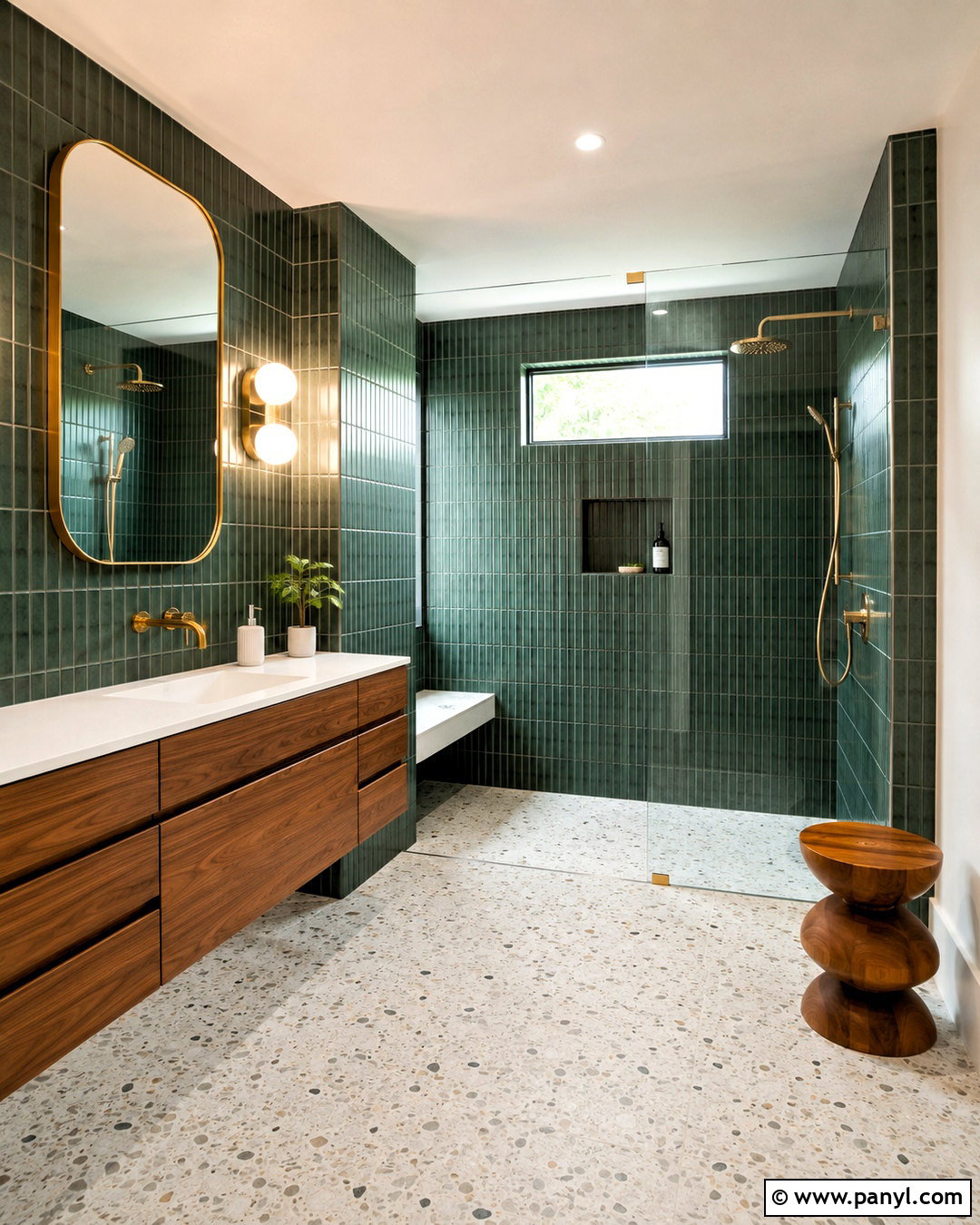 Dark Green And White Midcentury Bathroom - 20 dark green and white bathroom ideas