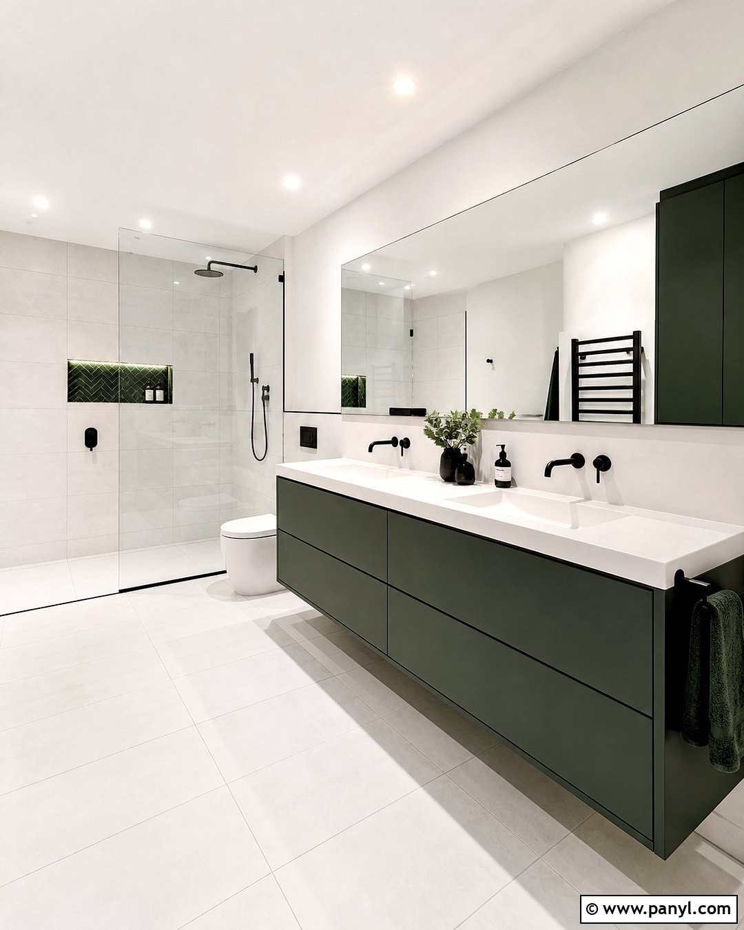 Dark Green And White Modern Bathroom - 20 dark green and white bathroom ideas