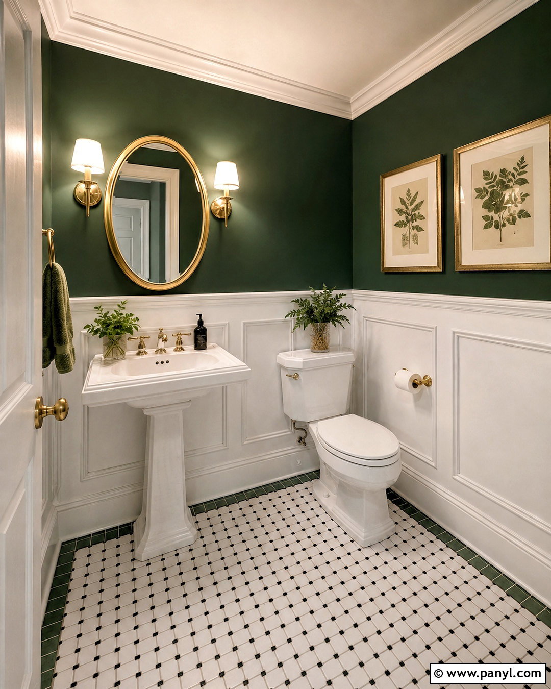 Dark Green And White Powder Room - 20 dark green and white bathroom ideas