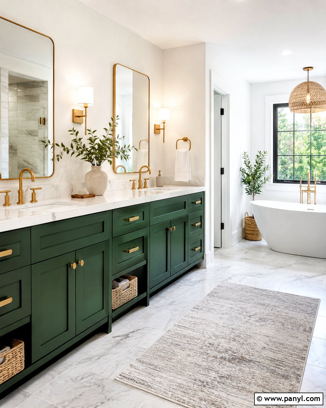 Dark Green Bathroom Vanity With White Marble - 20 dark green and white bathroom ideas