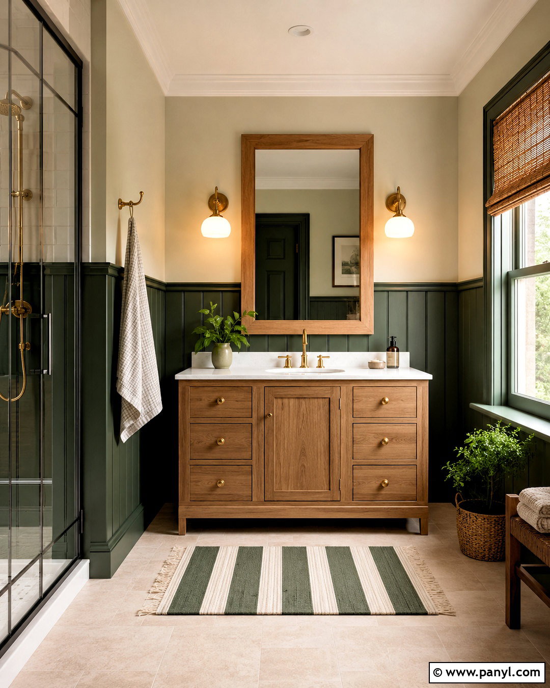 Dark Green Bathroom Wainscoting With Cream Walls - 20 dark green bathroom decor ideas